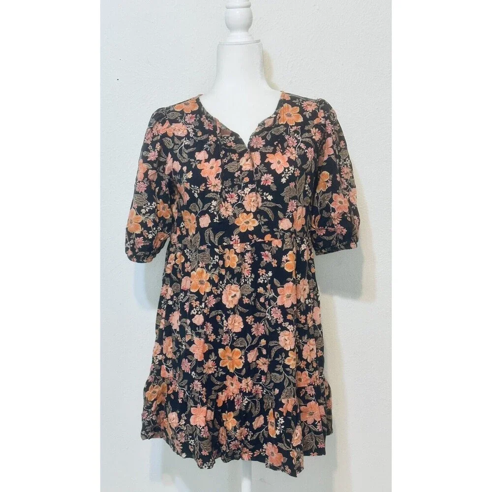 Old Navy Youth Girls Size 14 XL Short Sleeve Ruffled Foral Babydoll Dress